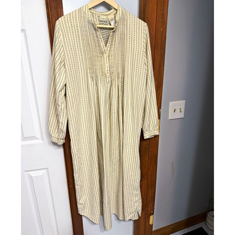L.L.Bean Womens Nightgown L.L.Bean 100% Cotton Striped Midi Shirt Dress